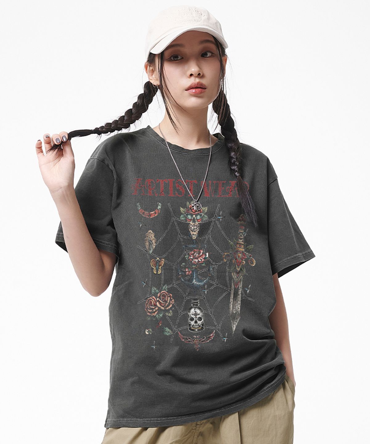 아티스트웨어(ARTISTWEAR) [ATW] 빈티지스쿨 피그먼트 반팔티