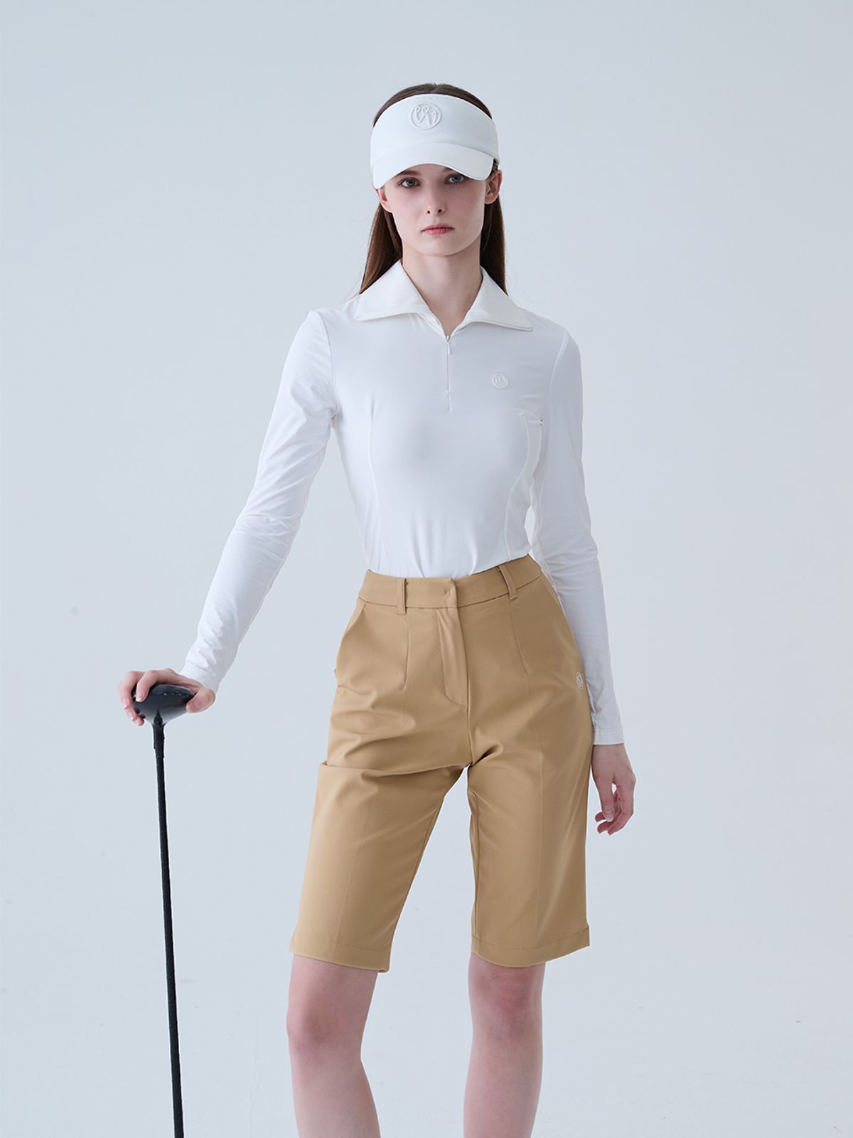 로드로아르(LORDLOAR) 쿨 슬림 지퍼 카라넥 티셔츠 WHITE