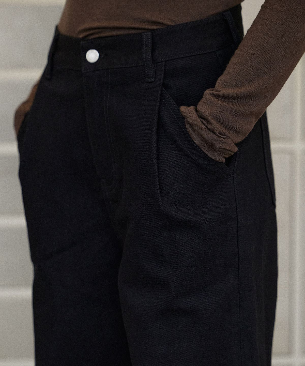 하우스 오브 폰드(HOUSE OF POND) Wide Leg Pintuck Denim Jeans_Black