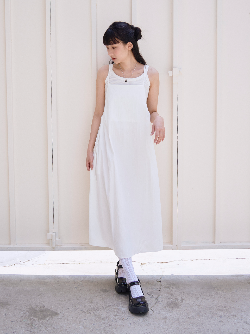 MUSINSA | THE GREEN LAB Shirring Layered Maxi Long Dress [Black]