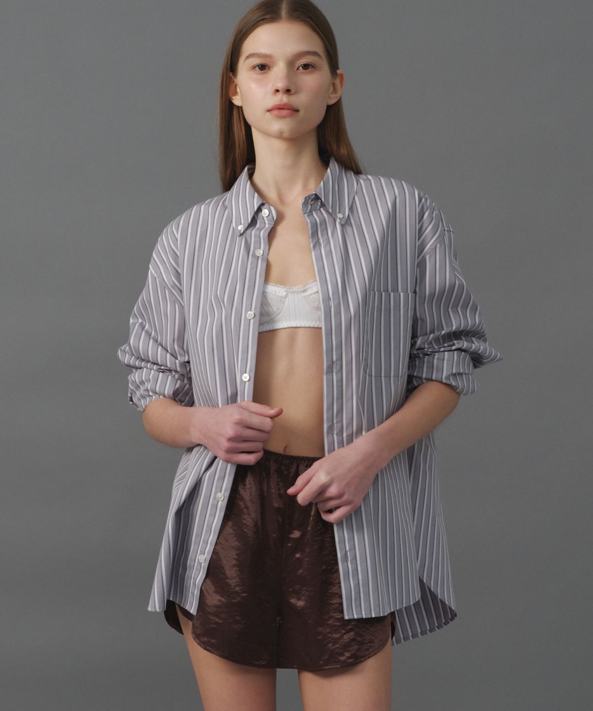 문선 아카이브(MOONSUN ARCHIVE) M.C UNISEX, Classic Shirt / Gray Stripe