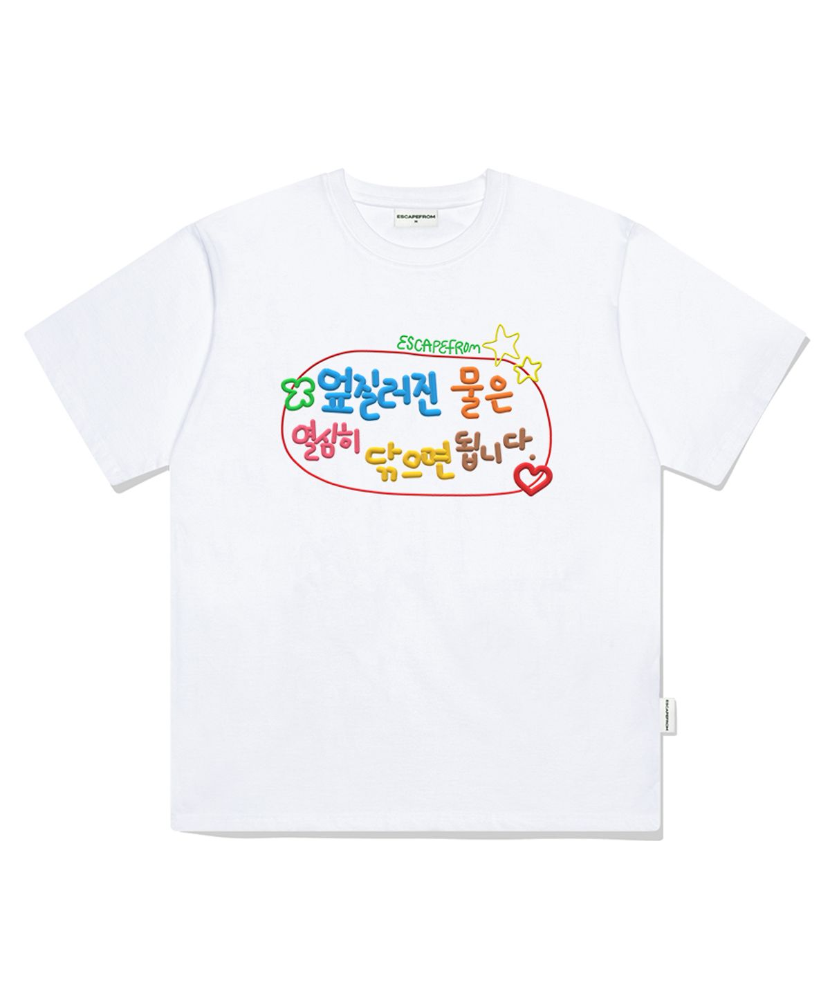 이스케이프프롬(ESCAPEFROM) 엎질러진 물 프린트 오버핏 반팔티 화이트