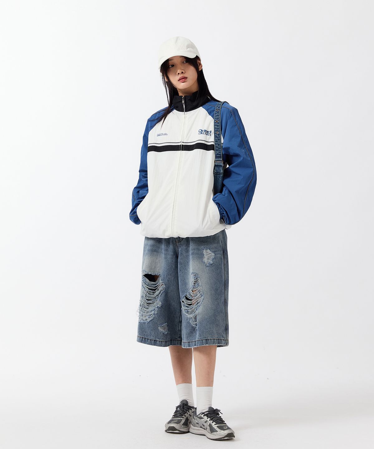 오드스튜디오(ODDSTUDIO) 스카치 파이핑 윈드브레이커 - WHITE / BLUE