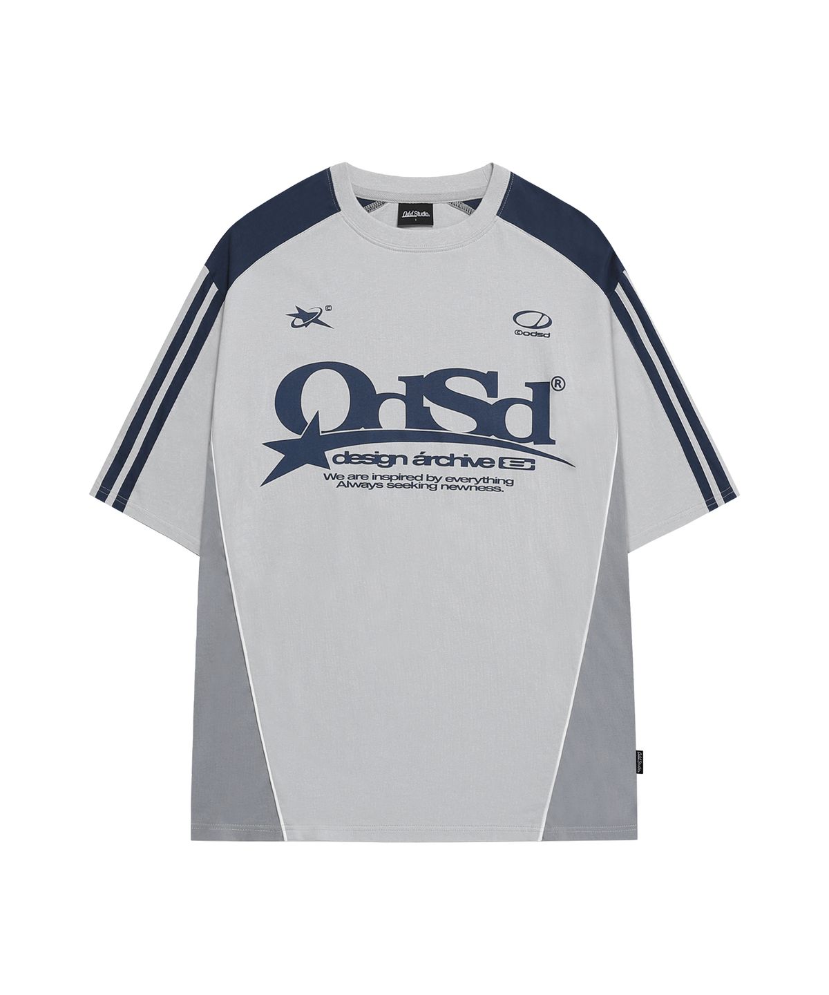 오드스튜디오(ODDSTUDIO) ODSD 스포티 컬러블록 오버핏 티셔츠 - LIGHT GRAY