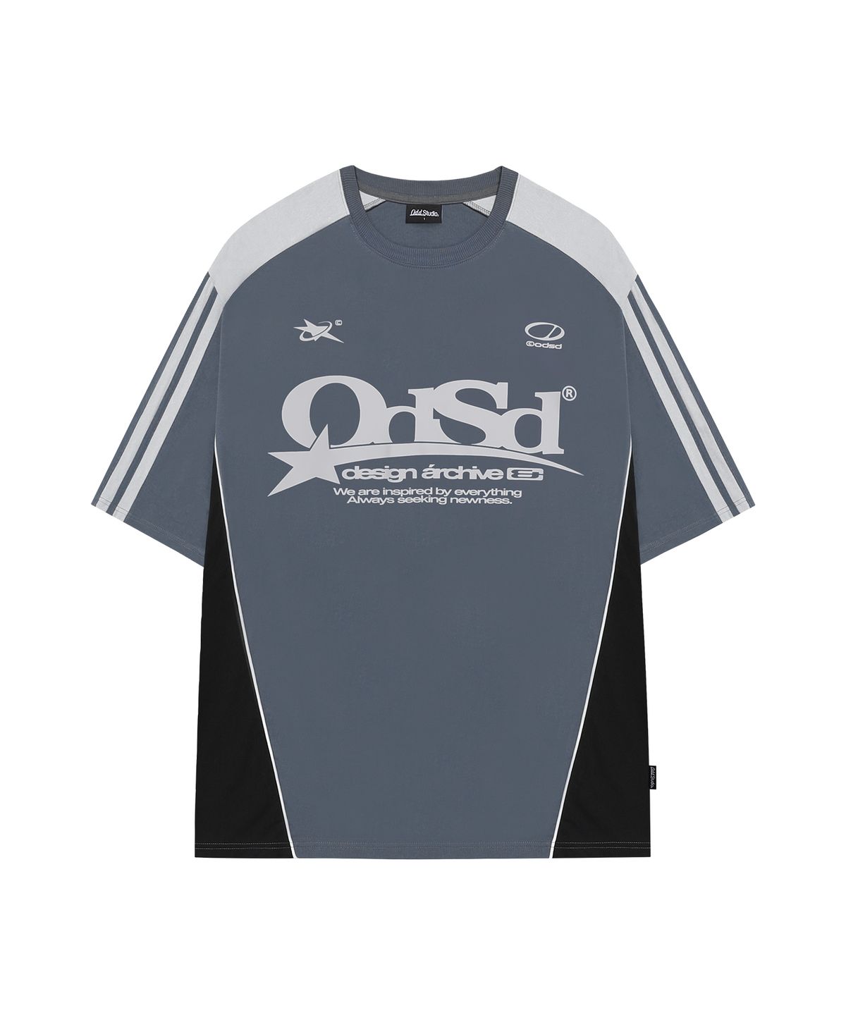 오드스튜디오(ODDSTUDIO) ODSD 스포티 컬러블록 오버핏 티셔츠 - DUSTY BLUE