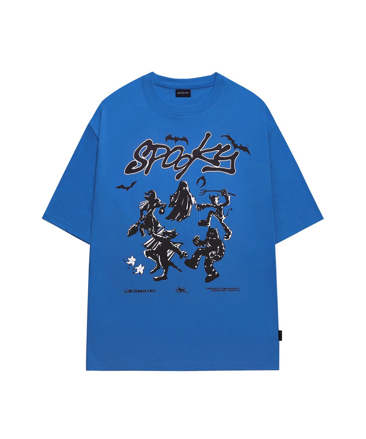 오드스튜디오(ODDSTUDIO) 스푸키 그래픽 오버핏 티셔츠 - BLUE SIEL