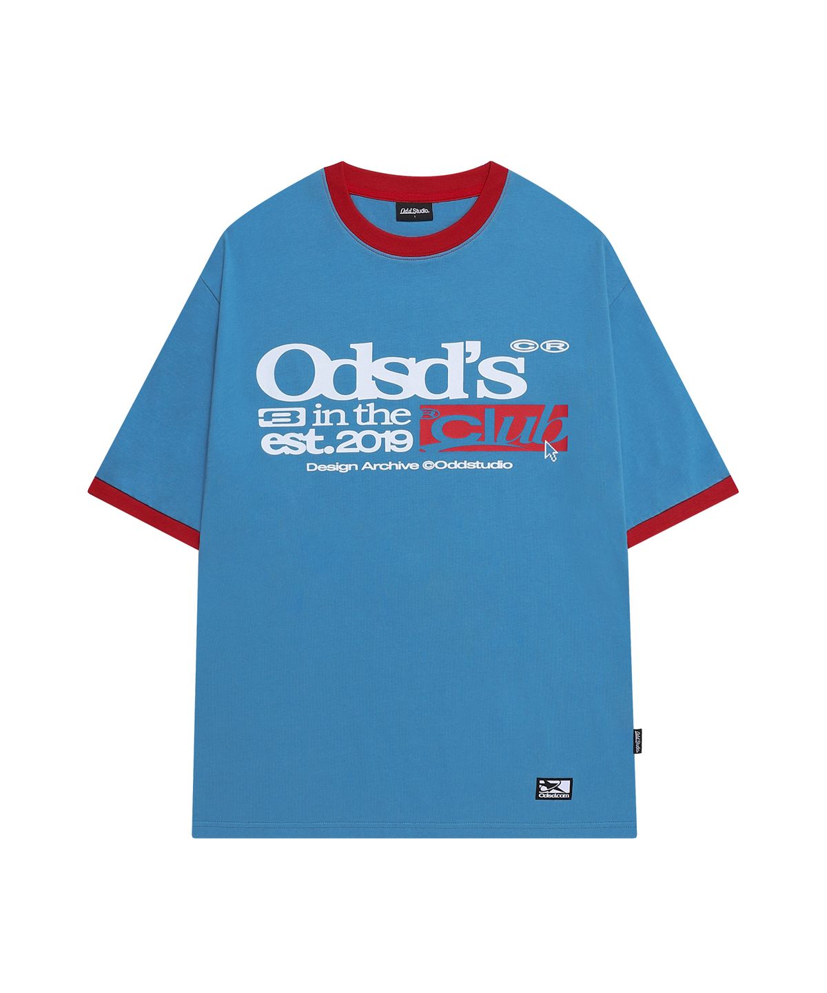 오드스튜디오(ODDSTUDIO) ODSD 링거 컬러블록 오버핏 티셔츠 - VINTAGE BLUE