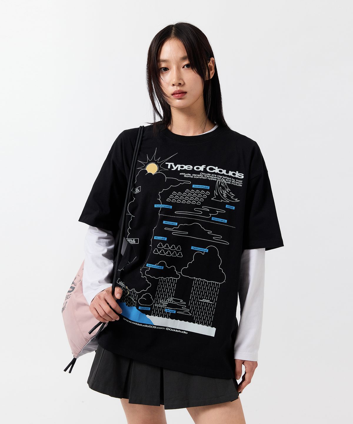 오드스튜디오(ODDSTUDIO) 타입 오브 클라우드 그래픽 오버핏 티셔츠 - BLACK