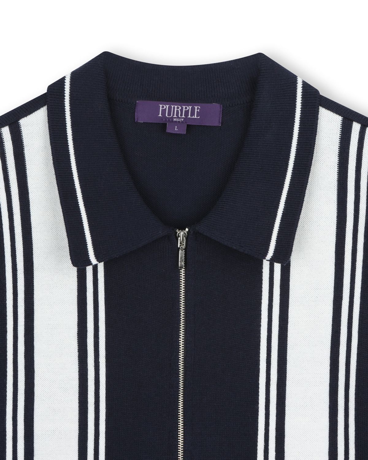 비슬로우(BESLOW) POLO STRIPE KNIT ZIP-UP NAVY