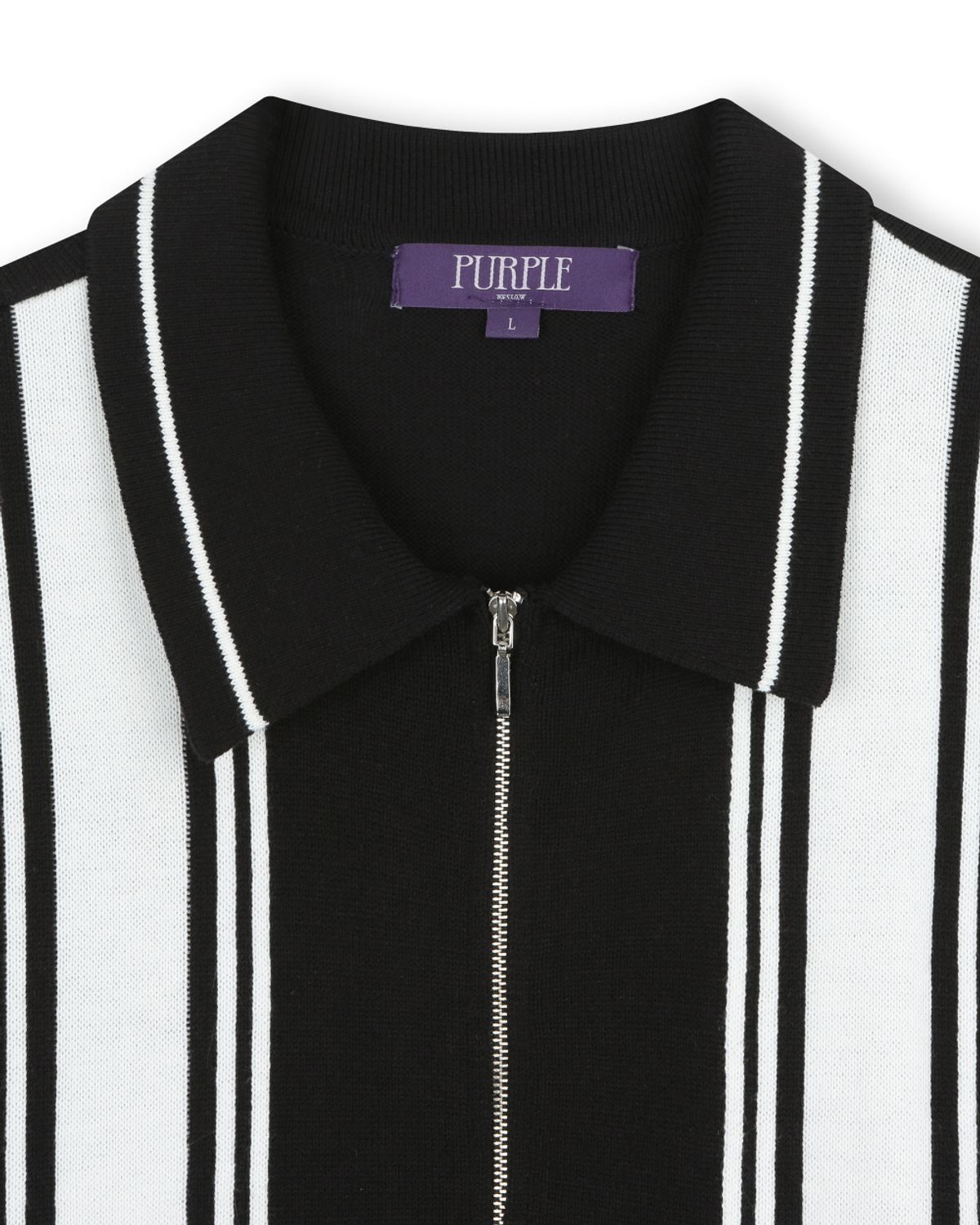 비슬로우(BESLOW) POLO STRIPE KNIT ZIP-UP BLACK