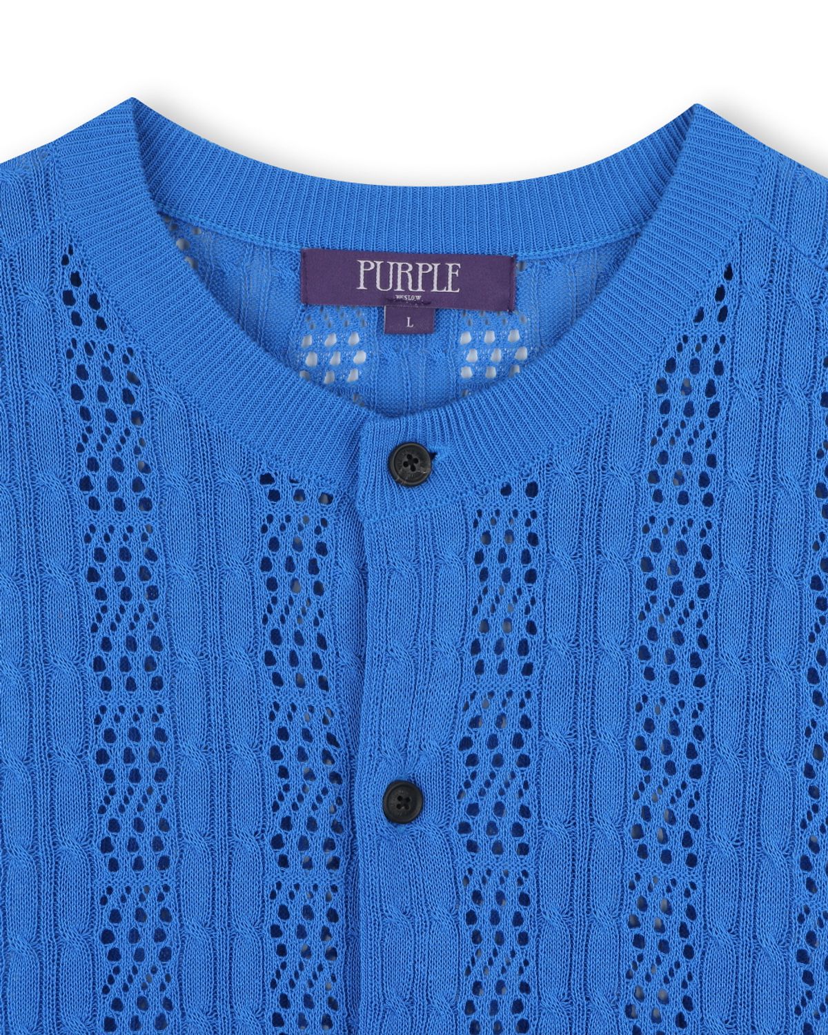 비슬로우(BESLOW) CROCHET CREW NECK SHORT CARDIGAN BLUE