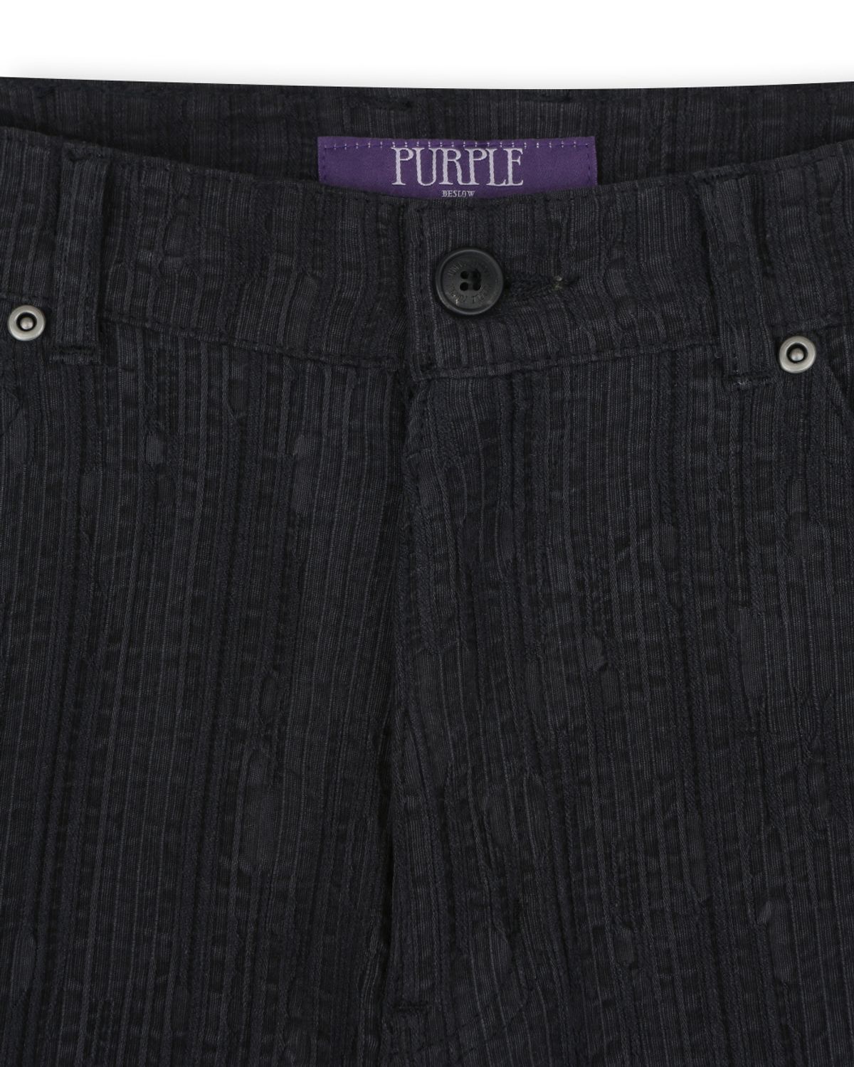 비슬로우(BESLOW) WASHED LINEN JACQUARD WORK SHORTS BLACK