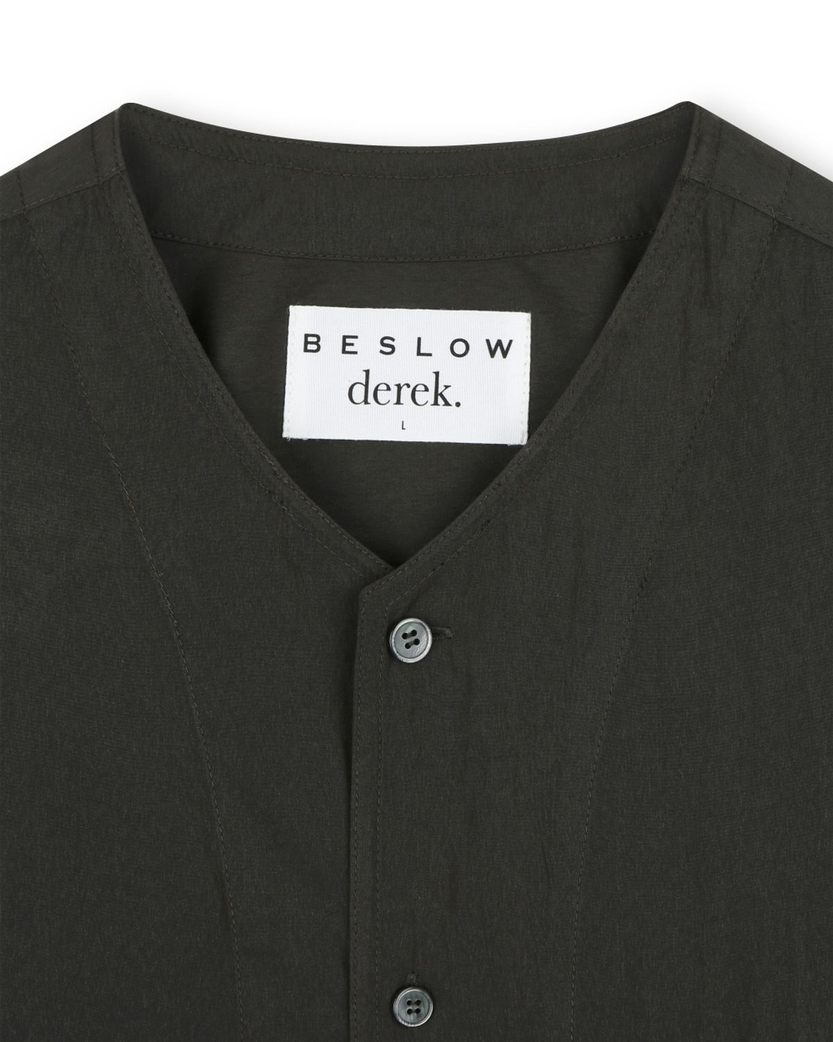 비슬로우(BESLOW) [비슬로우X데릭]CRINKLE COLLARLESS SHIRT CHARCOAL