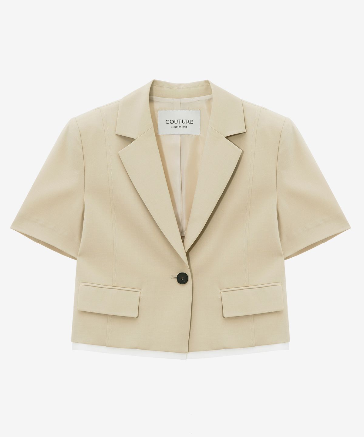 마인드브릿지 우먼(MIND BRIDGE WOMEN) [W][COUTURE]밑단 배색 크롭 반팔 자켓 - 2color