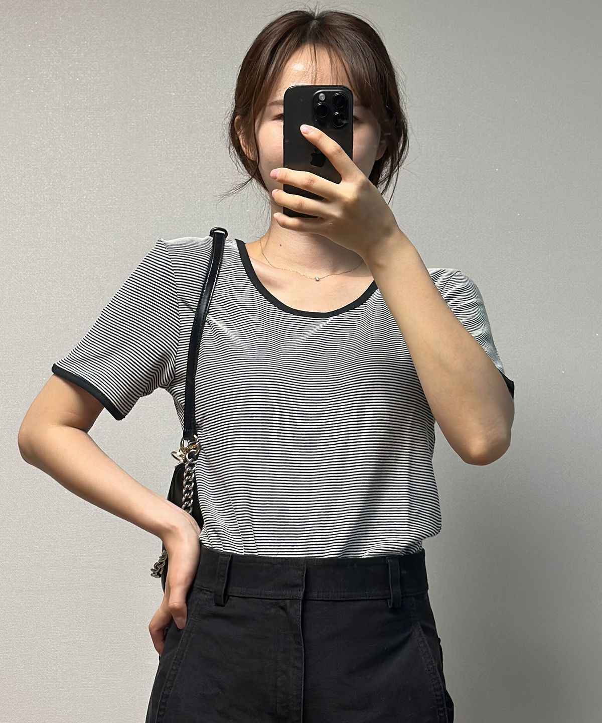마인드브릿지 우먼(MIND BRIDGE WOMEN) [W]U넥 스트라이프 링거 반팔 티셔츠