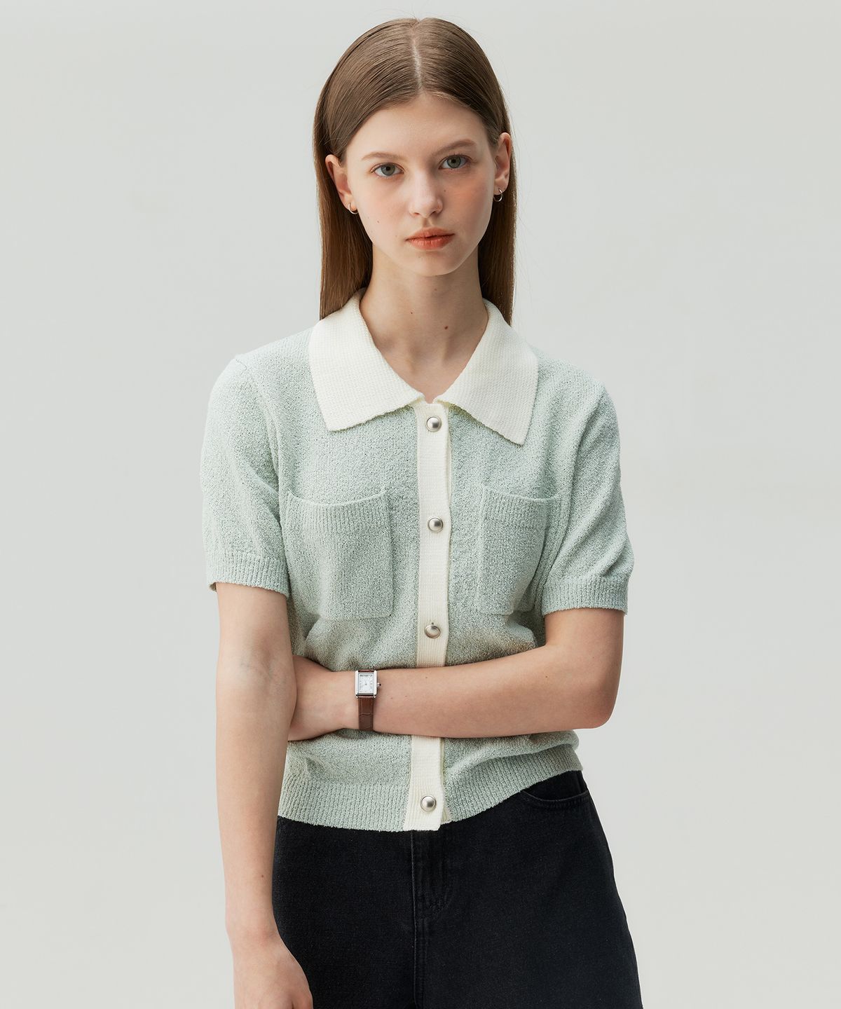 마인드브릿지 우먼(MIND BRIDGE WOMEN) [W][COUTURE]부클 배색 가디건 - 2color