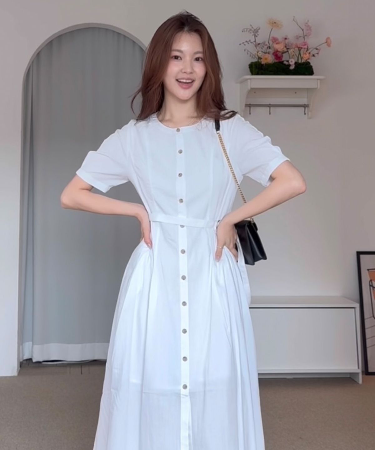 마인드브릿지 우먼(MIND BRIDGE WOMEN) [W][COUTURE]라운드넥 벨티드 오픈 원피스 - 2color