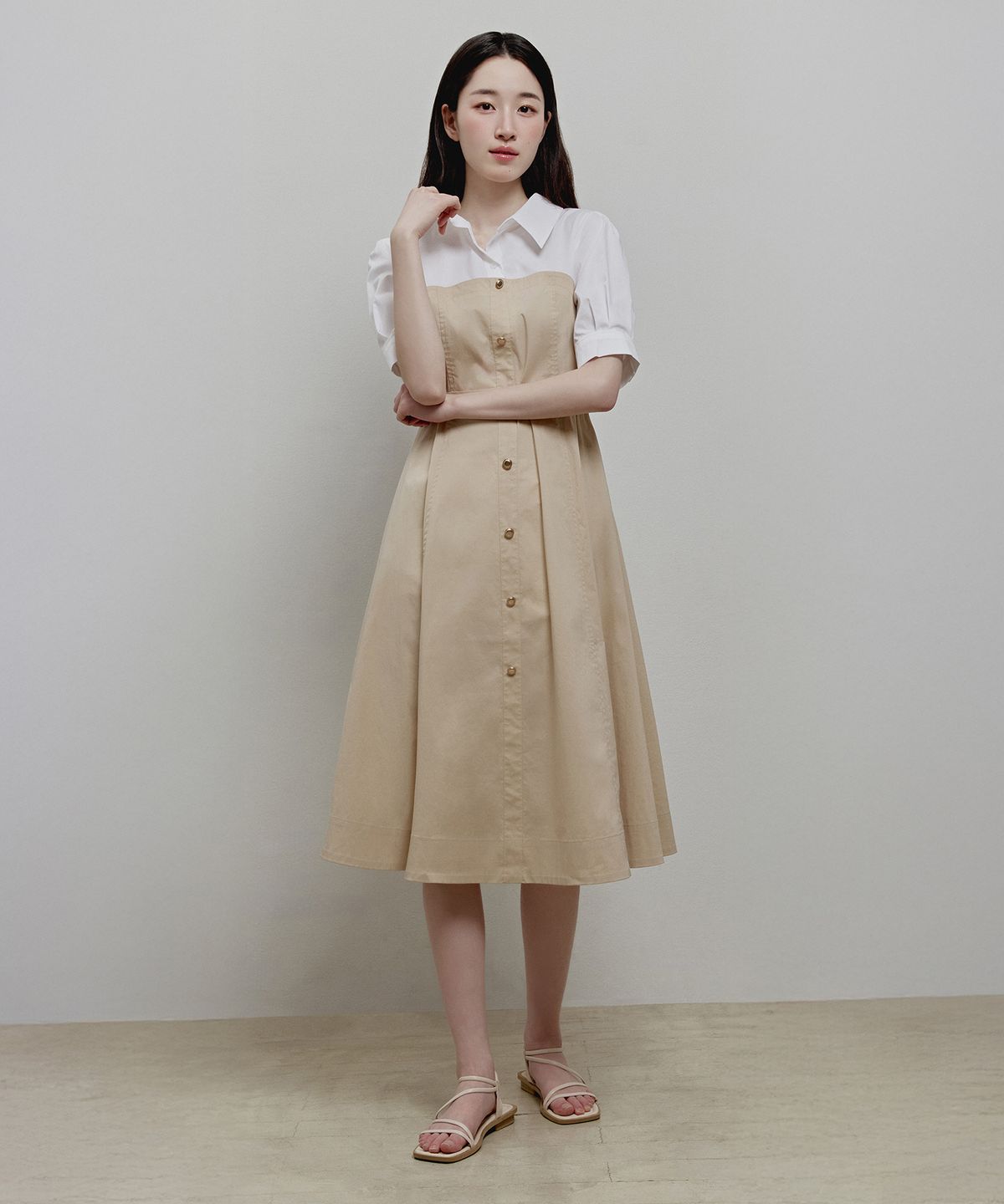 마인드브릿지 우먼(MIND BRIDGE WOMEN) [W]셔츠 레이어드 벨티드 원피스