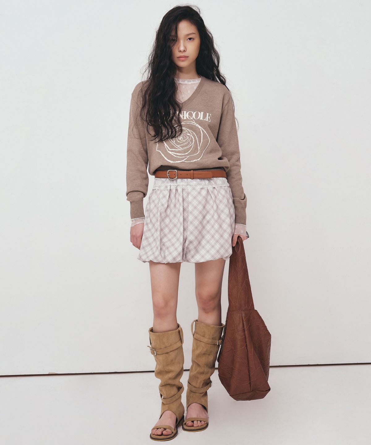 닉앤니콜(NICK&NICOLE) LEATHER WRINKLE TOTE BAG_BROWN
