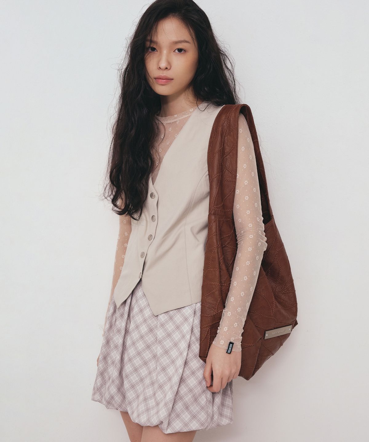 닉앤니콜(NICK&NICOLE) LEATHER WRINKLE TOTE BAG_BROWN