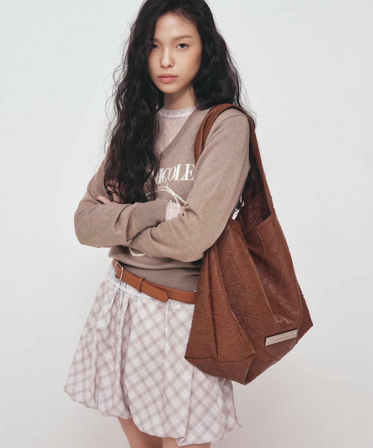 닉앤니콜(NICK&NICOLE) LEATHER WRINKLE TOTE BAG_BROWN
