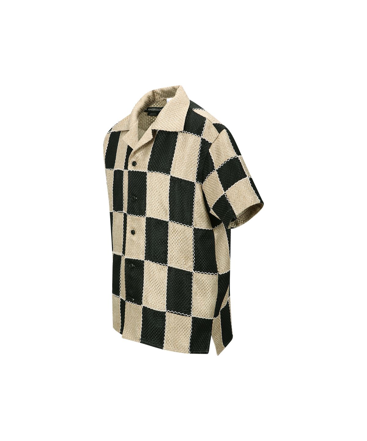 앤더슨벨(ADSB ANDERSSON BELL) 패치워크 오픈 카라 셔츠 atb1233m(BLACK/BEIGE)