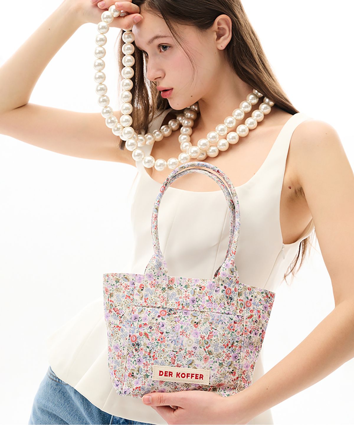 델코퍼(DER KOFFER) SHOPPER VINTAGE [FLOWER-WHITE]-MINI