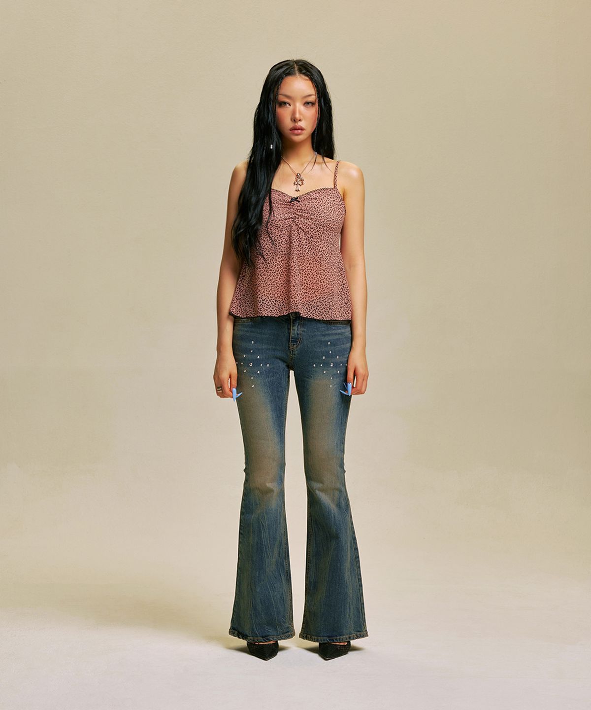 길라아카이브(GILAARCHIVE) LEOPARD SHIRRING LACE SLEEVELESS_PK