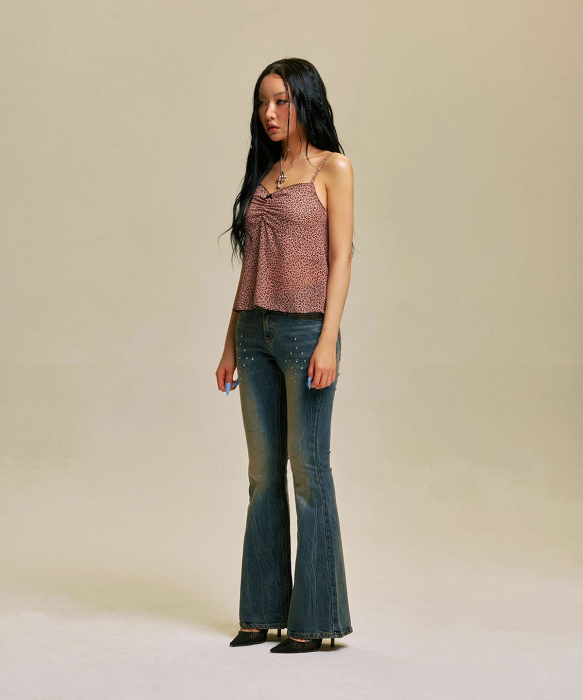 길라아카이브(GILAARCHIVE) LEOPARD SHIRRING LACE SLEEVELESS_PK
