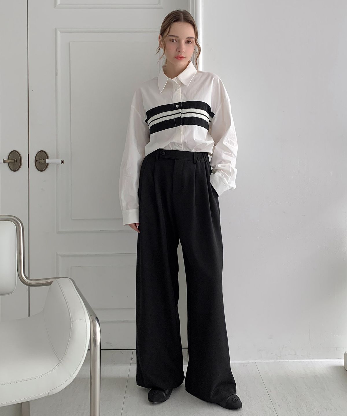 바스카라(VASCARA) Color Block Line Semi-Overfit Shirt (2colors)