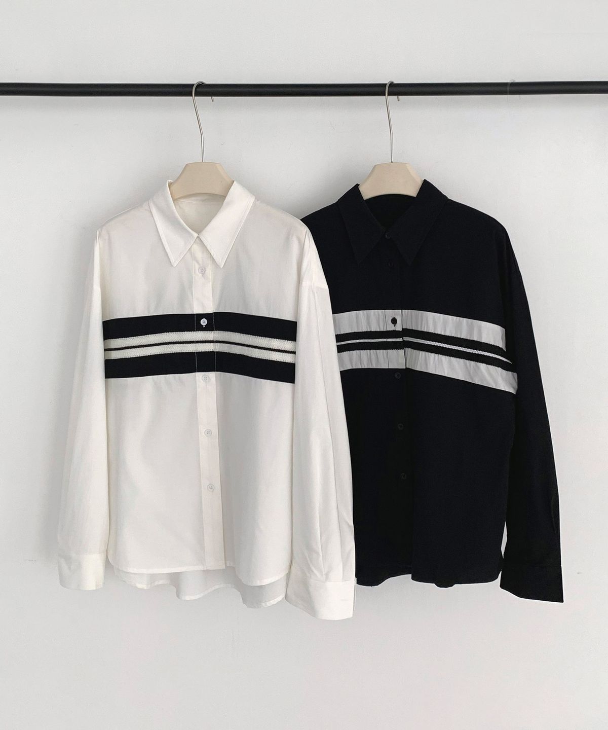 바스카라(VASCARA) Color Block Line Semi-Overfit Shirt (2colors)