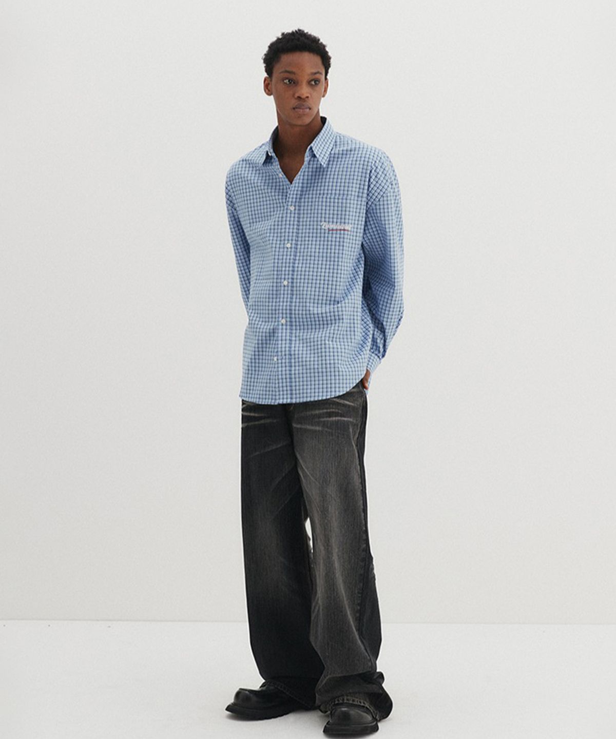 디앤에스알(DNSR) 투페이스 와이드 데님 팬츠 블랙