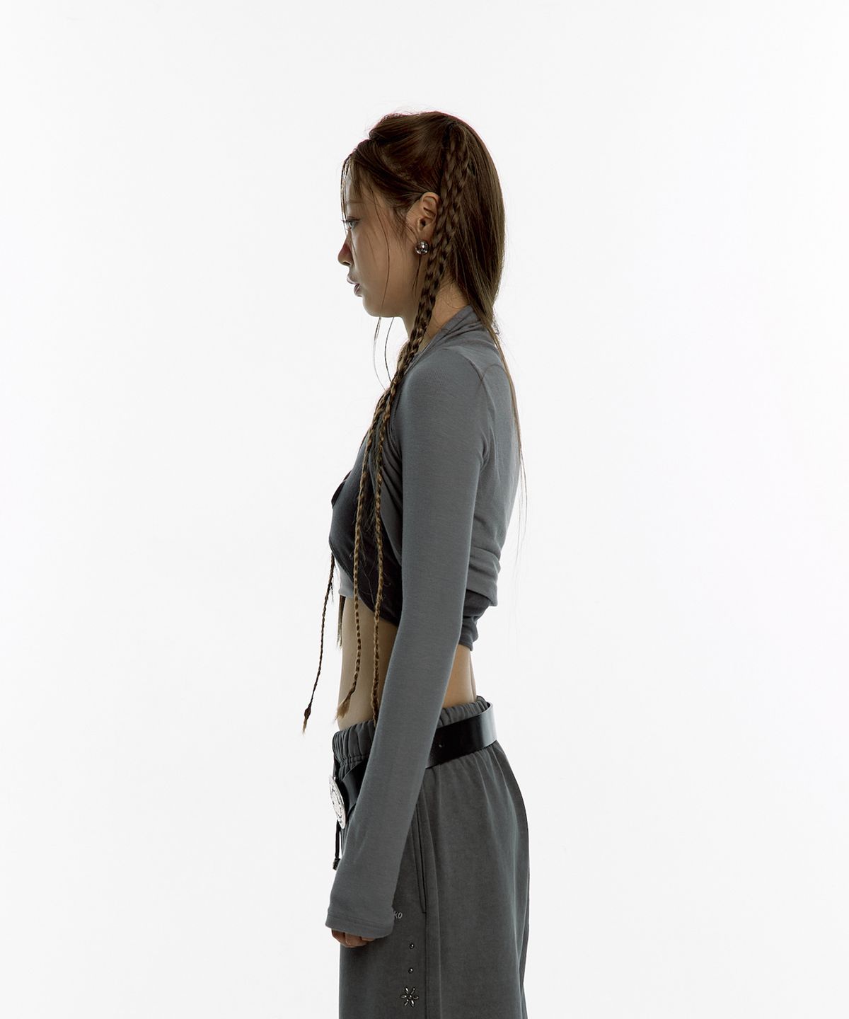 카시코(KASHIKO) Asymmetric Button Bolero Cardigan Charcaol