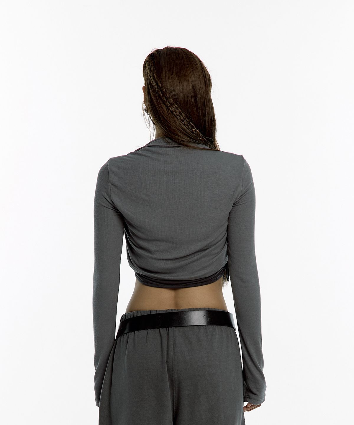 카시코(KASHIKO) Asymmetric Button Bolero Cardigan Charcaol