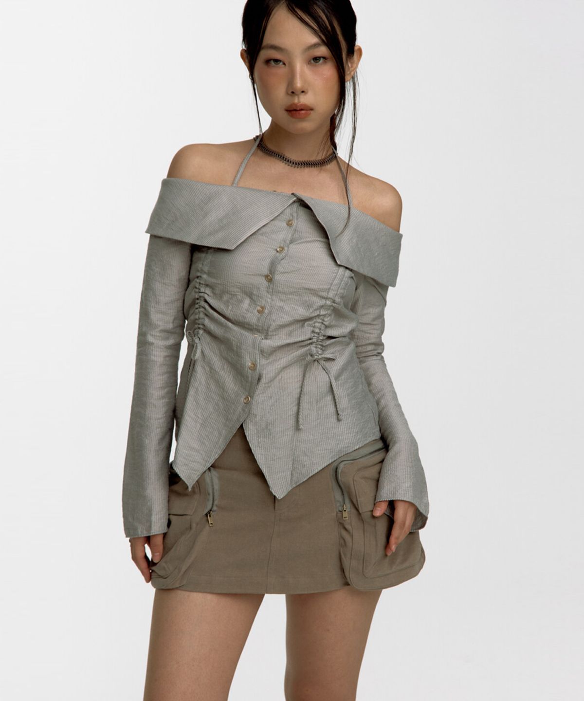 카시코(KASHIKO) Fluffy Cargo Mini Skirt Pants Khaki