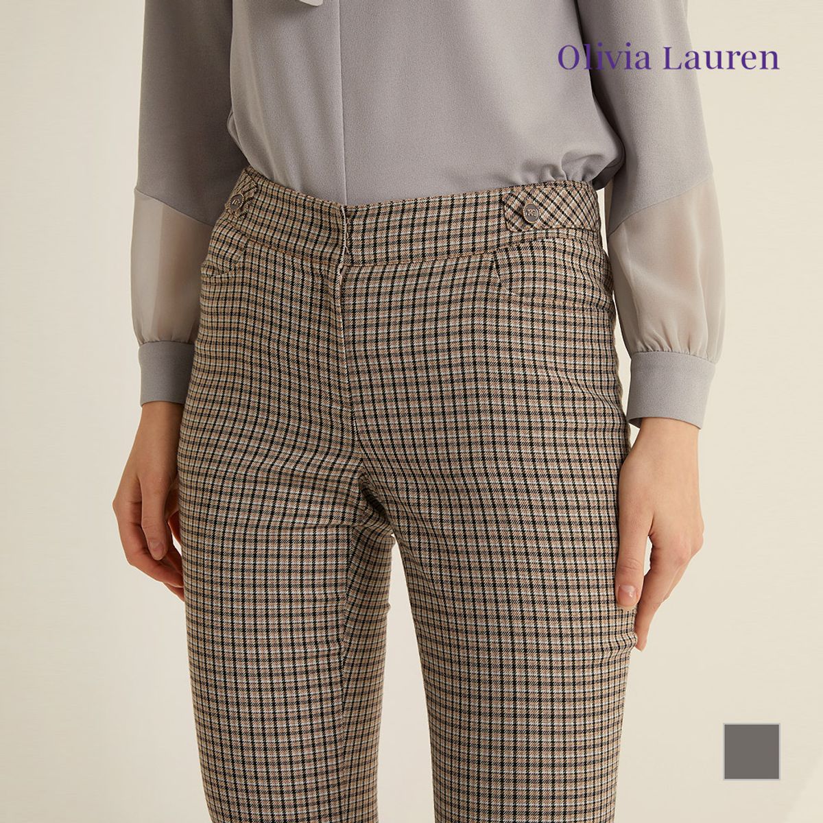 올리비아로렌(OLIVIALAUREN) 일자핏 체크 팬츠_VOCDLXS1231