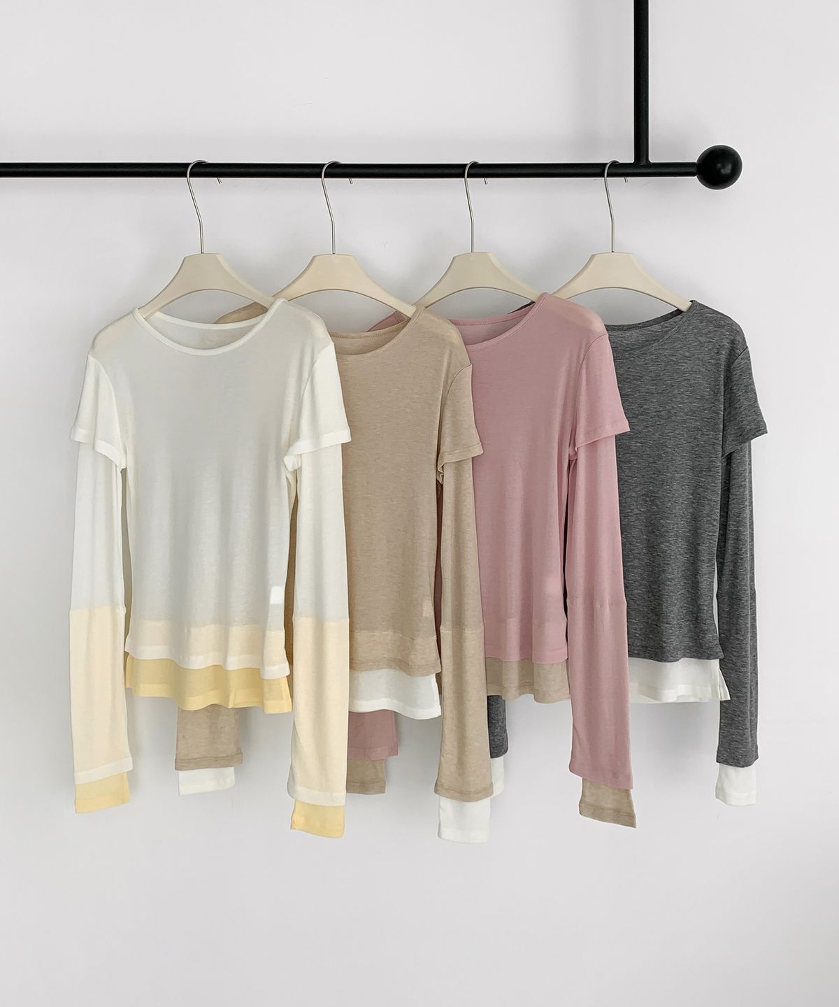 바스카라(VASCARA) Color Block Layered Long Sleeve T-shirt (4colors)