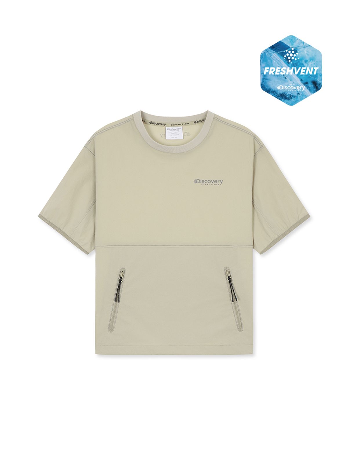 디스커버리 키즈(DISCOVERY KIDS) 키즈 프레시벤트 경량 우븐 아웃도어 트레이닝 반팔티셔츠 (L/BEIGE)