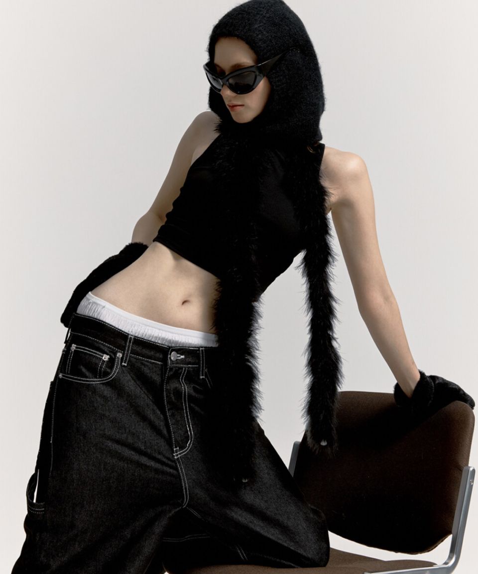 MUSINSA公式 | KASHIKO Embroied Nonfade Denim Pants Black