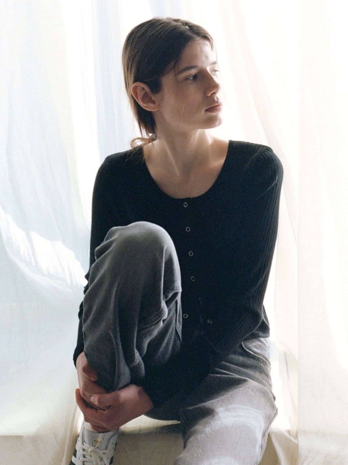 어나우트(UNNOUT) SOFT RIB JERSEY CARDIGAN BLACK