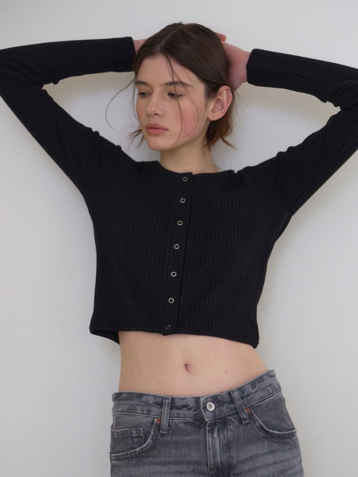 어나우트(UNNOUT) SOFT RIB JERSEY CARDIGAN BLACK