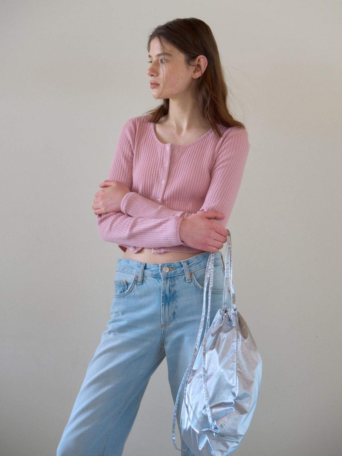 어나우트(UNNOUT) SOFT RIB JERSEY CARDIGAN PINK