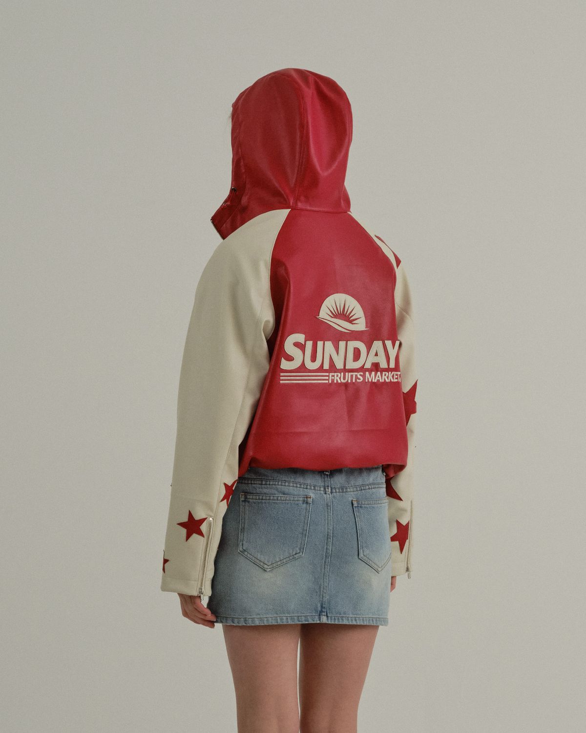 선데이후르츠마켓(SUNDAY FRUIT MARKET) W) STAR FAUX LEATHER JACKET RED