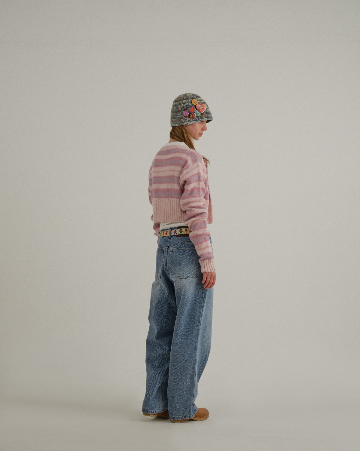 선데이후르츠마켓(SUNDAY FRUIT MARKET) W) STRIPE SUN CARDIGAN PINK