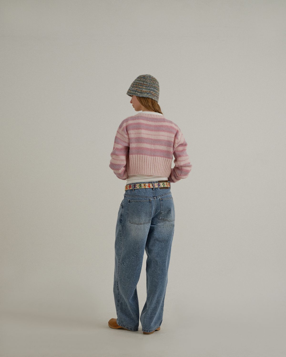 선데이후르츠마켓(SUNDAY FRUIT MARKET) W) STRIPE SUN CARDIGAN PINK