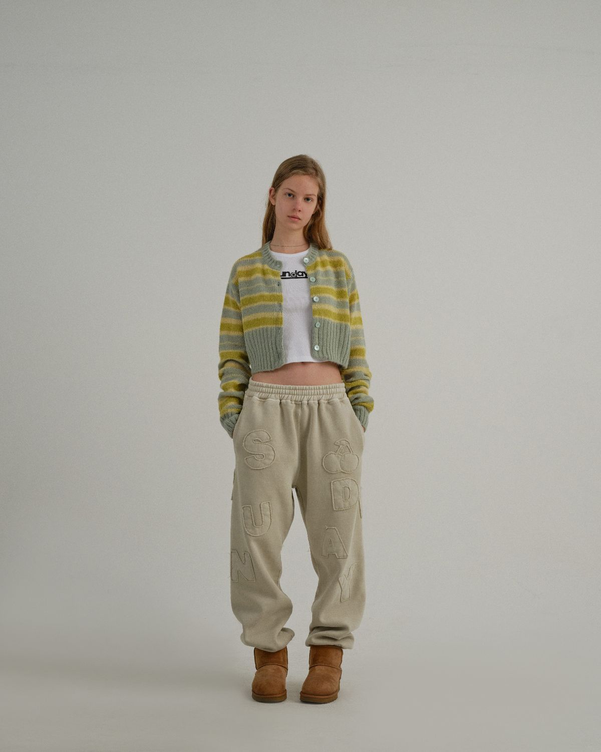 선데이후르츠마켓(SUNDAY FRUIT MARKET) W) STRIPE SUN CARDIGAN MINT