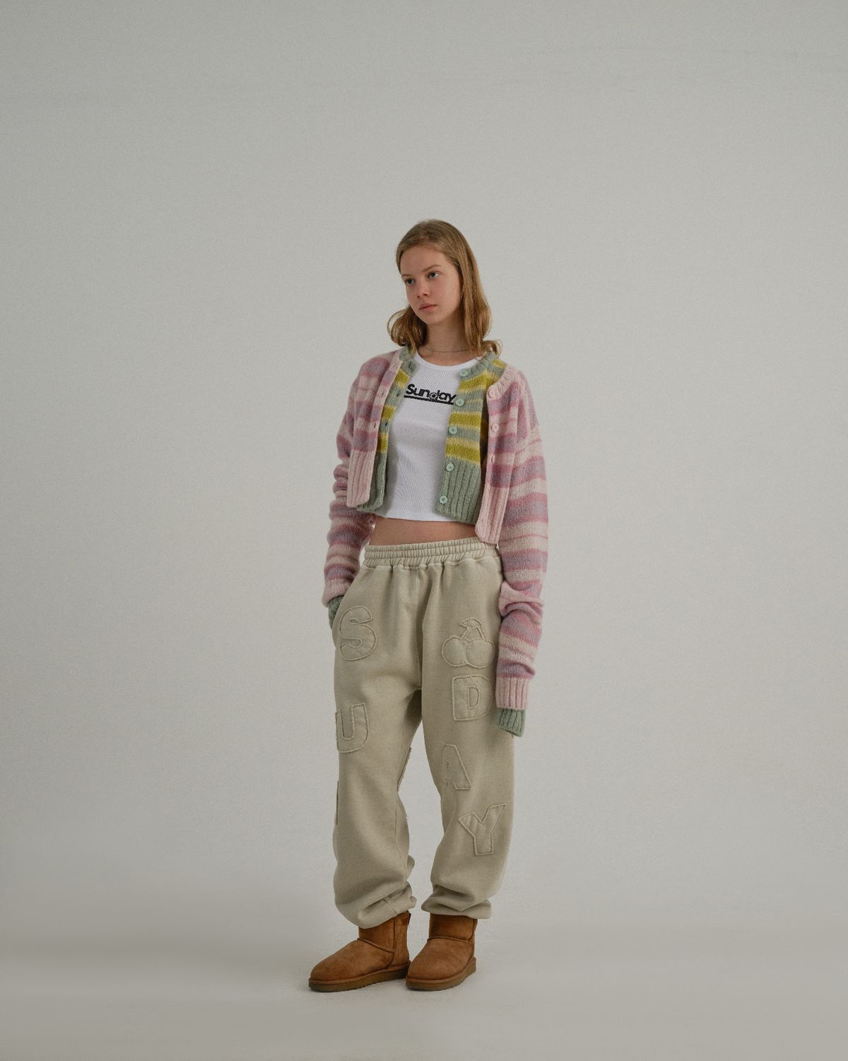 선데이후르츠마켓(SUNDAY FRUIT MARKET) W) STRIPE SUN CARDIGAN MINT