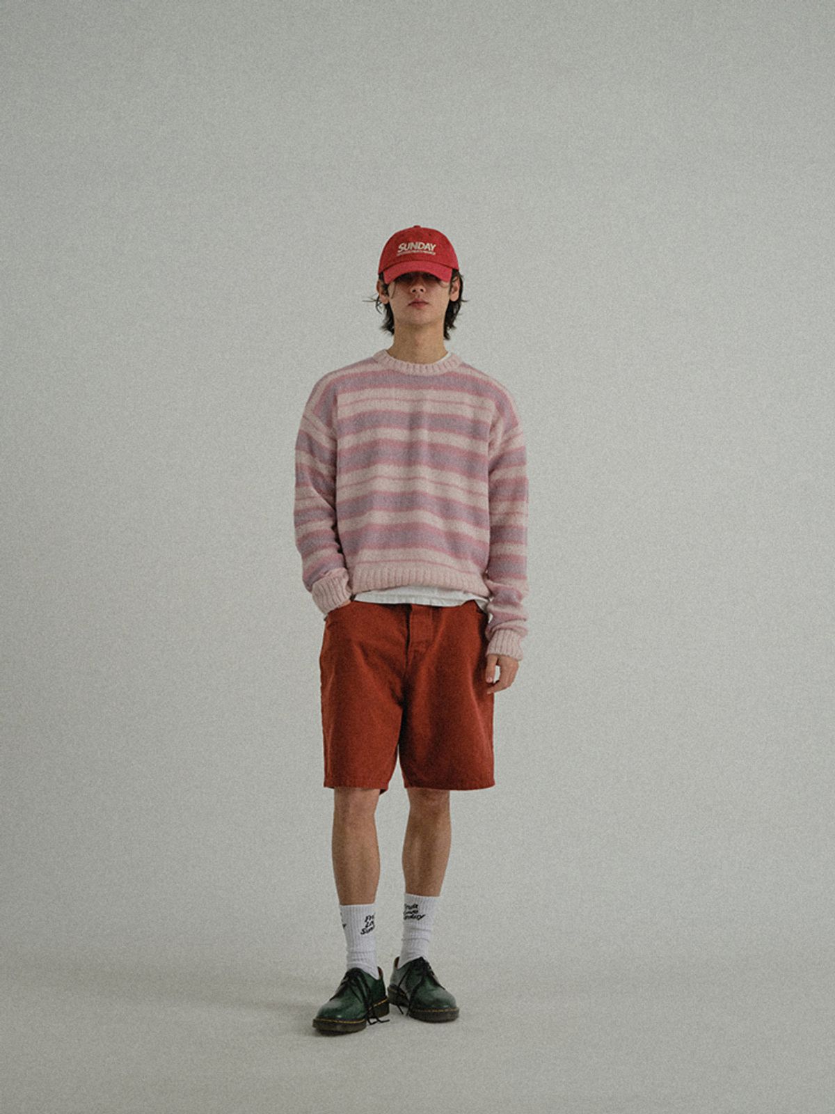 선데이후르츠마켓(SUNDAY FRUIT MARKET) STRIPE SUN KNIT CREW PINK