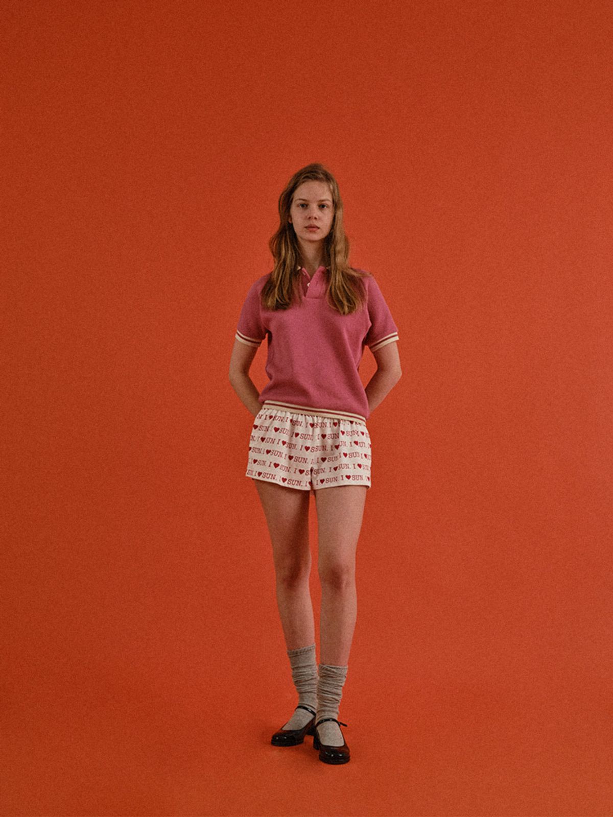 선데이후르츠마켓(SUNDAY FRUIT MARKET) W) CHERRY WAFFLE COLLAR TEE PINK