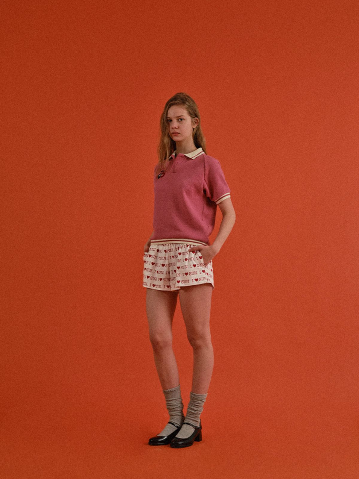 선데이후르츠마켓(SUNDAY FRUIT MARKET) W) CHERRY WAFFLE COLLAR TEE PINK